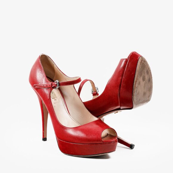 Prada Red Patent Leather Mary Jane Platform Pumps - Picture 4 of 10